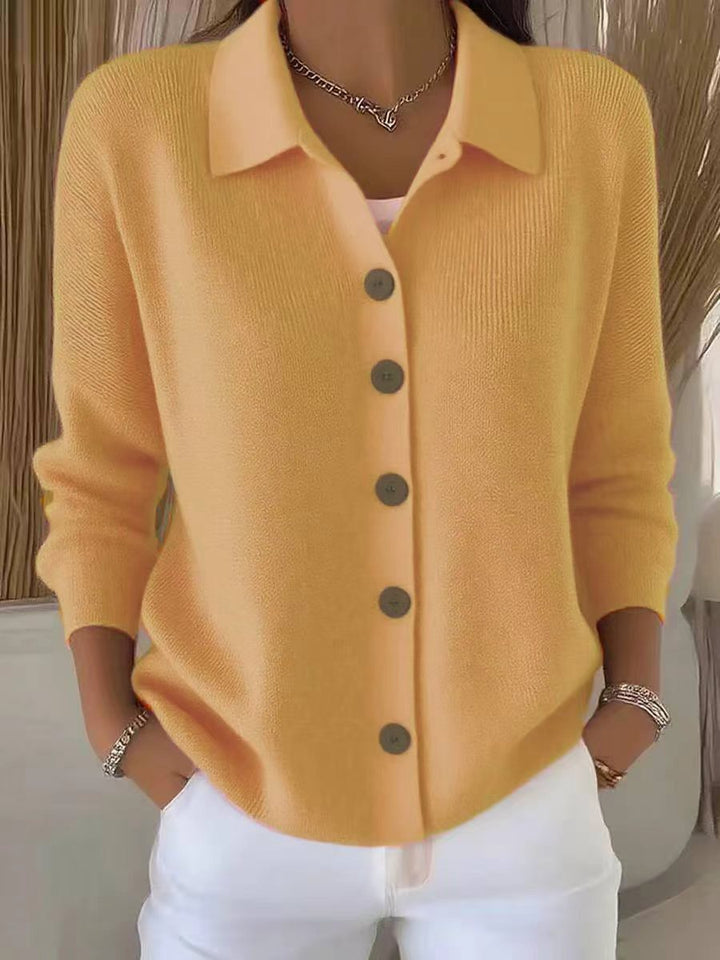 Damen nan Feinstrickjacke mit Hemdkragen und durchgehender Knopfleiste Drune