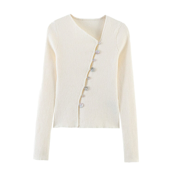 Damen Asymmetrische Feinstrick-Cardigan mit Zierknopfleiste Drune