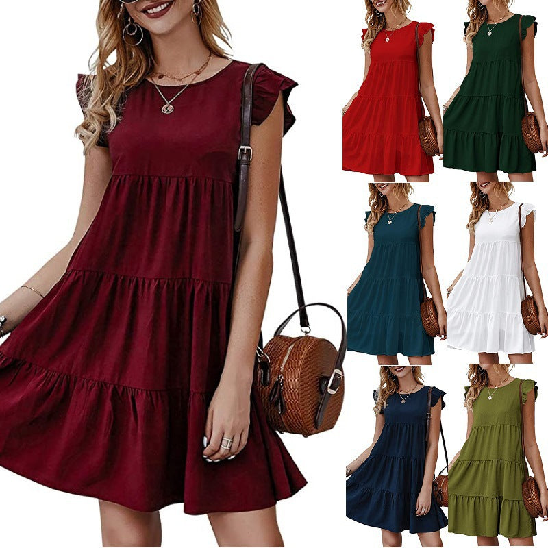 Damen Baumwollkleid mit Volant-Detail und lockerem Schnitt Drune