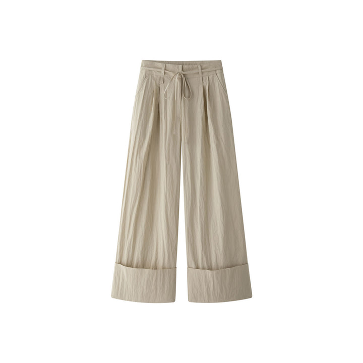 Damen Weite High‑Waist Palazzohose mit Tunnelzug, Bundfalten und extra weitem Bein Drune