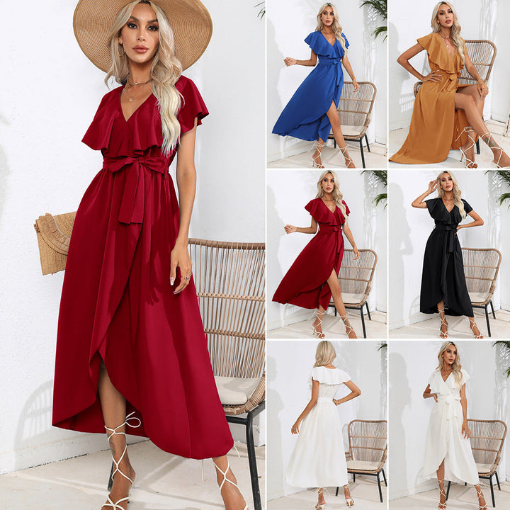 Damen Wickelkleid mit voluminösen Ärmeln und schickem Bindegürtel Drune