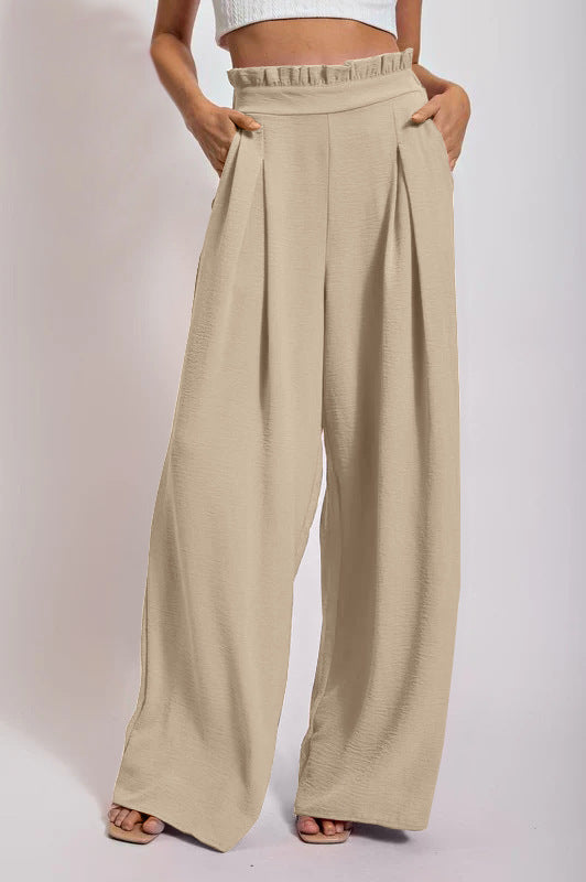 Damen Weit geschnittene High-Waist-Hose mit Faltenwurf und elastischem Bund Drune