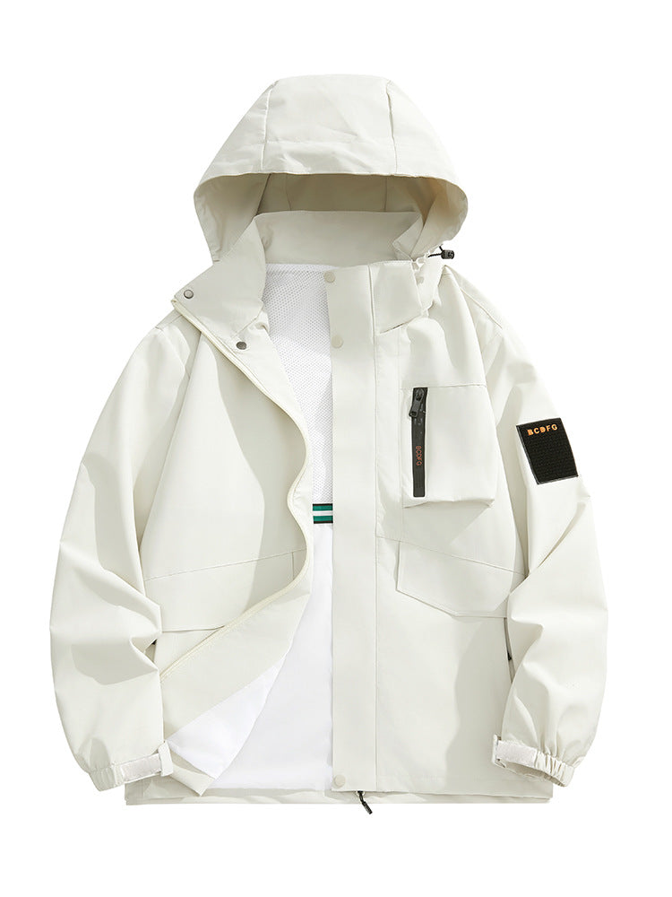 Herren multifunktionale Utility-Outdoorjacke mit Kapuze, verdeckten Taschenklappen und windabweisender Beschichtung Drune