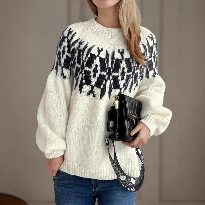 Damen gemütlicher Pullover mit modernem Norweger-Muster Drune