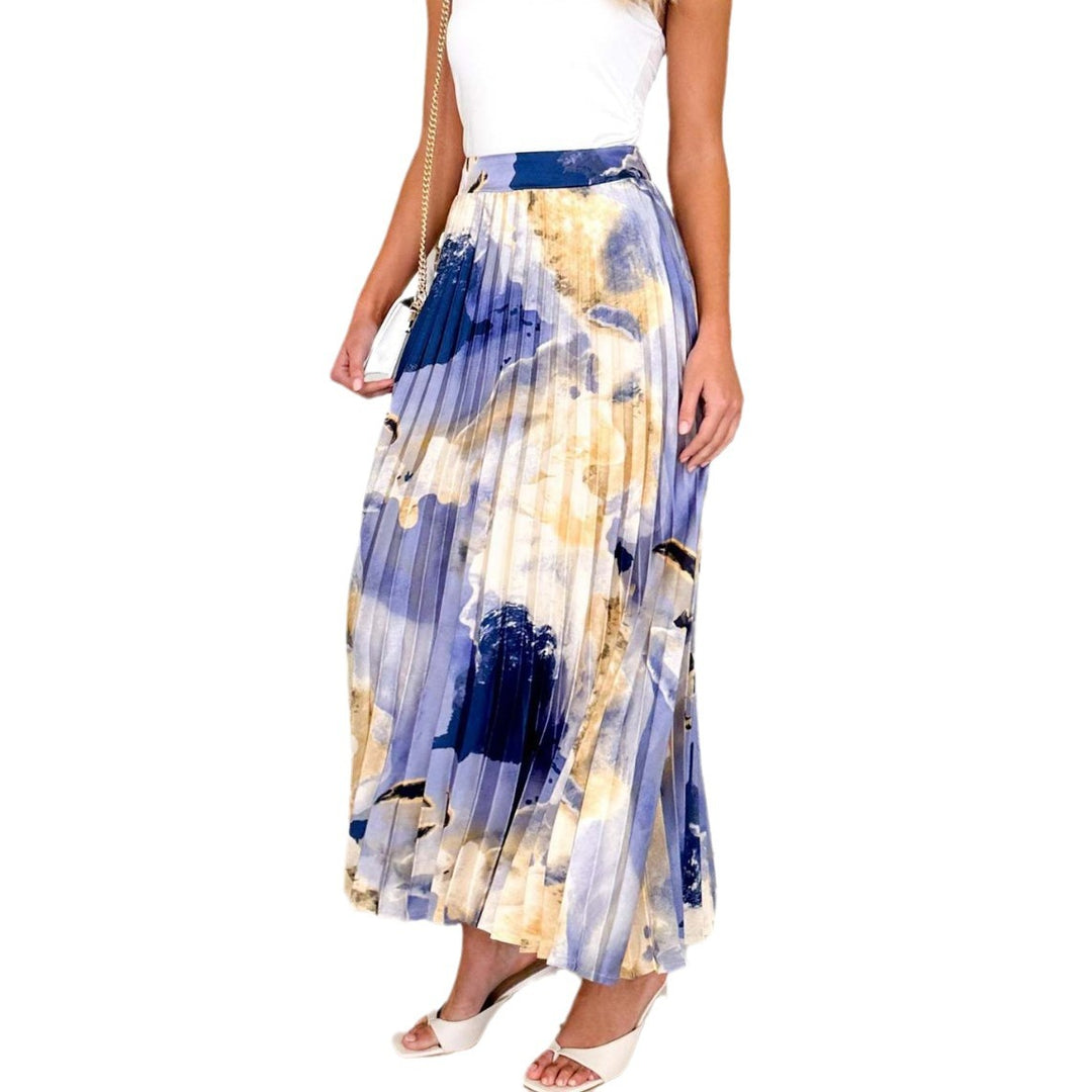 Damen Eleganter Plissee-Rock mit floralem Design und elastischem Bund Drune