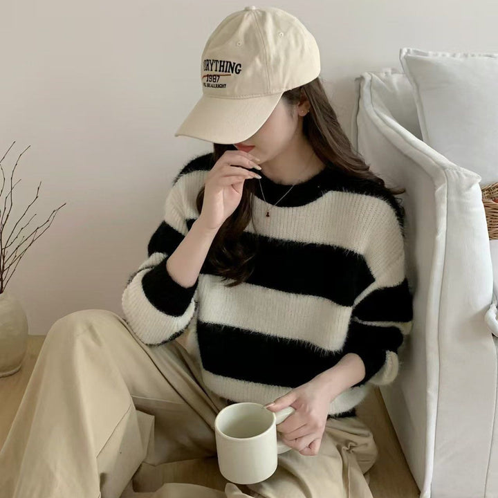 Damen gestreifter Kuschelpullover Drune
