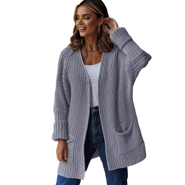 Damen Lange Strickjacke mit lockerer Passform und praktischen Taschen Drune