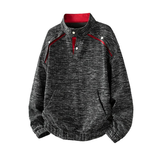 Herren strukturiertes Oversize-Sweatshirt mit Stehkragen, Druckknopfblende und Kängurutasche Drune