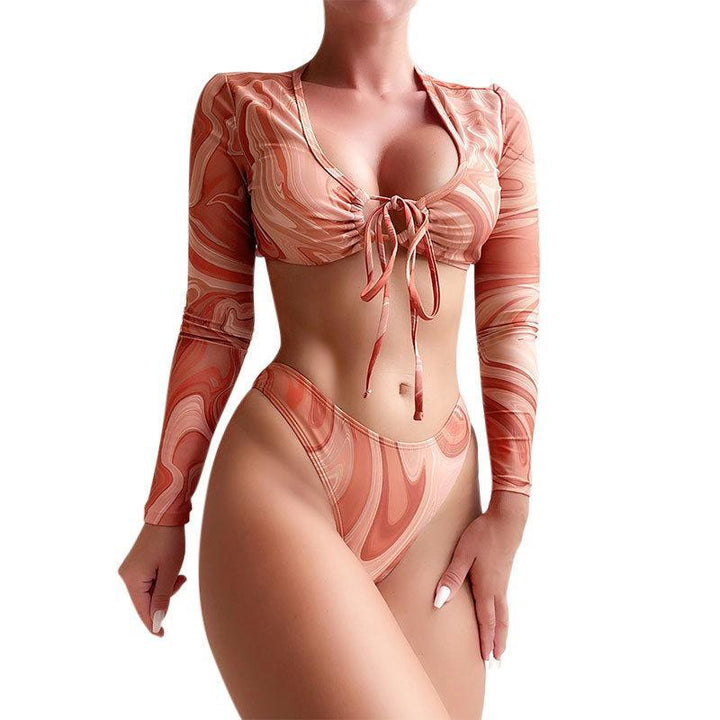 Damen Bikiniset mit langärmligem Oberteil und modischem Wickeldetail Drune