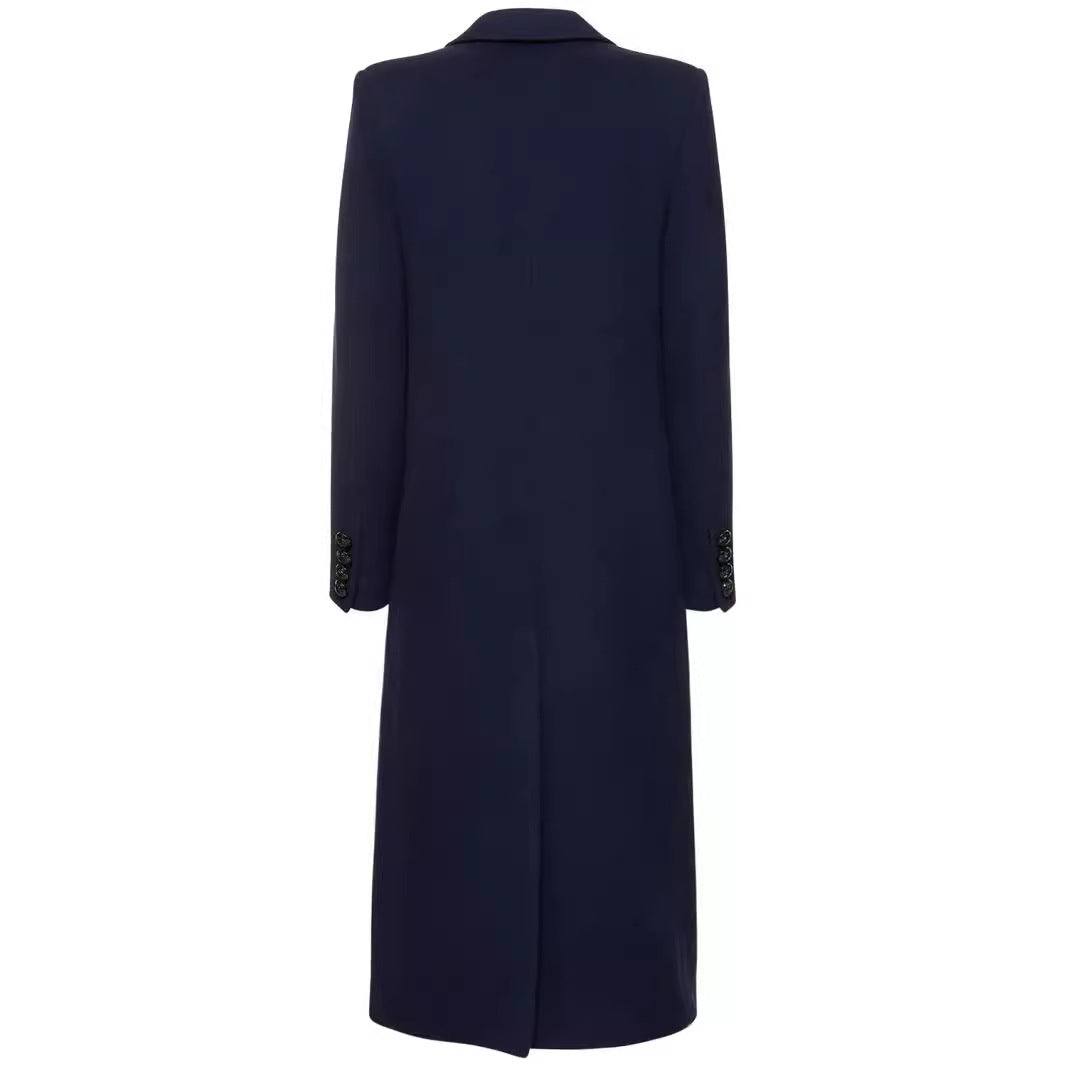 Damen Midilanger Einreihiger Tailoring‑Mantel mit schmalem Revers und Pattentaschen Drune
