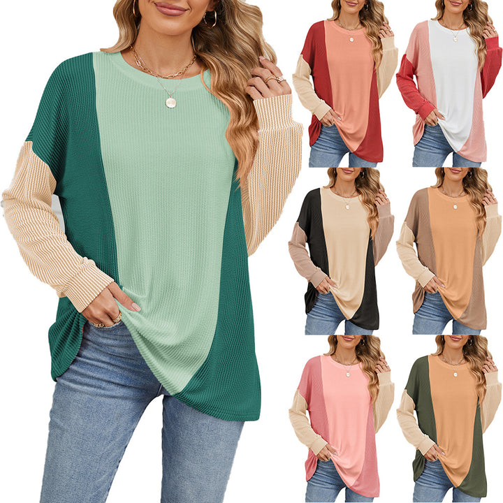 Damen oversized Pullover mit strukturiertem Rippdesign und modernen Farbblockakzenten Drune