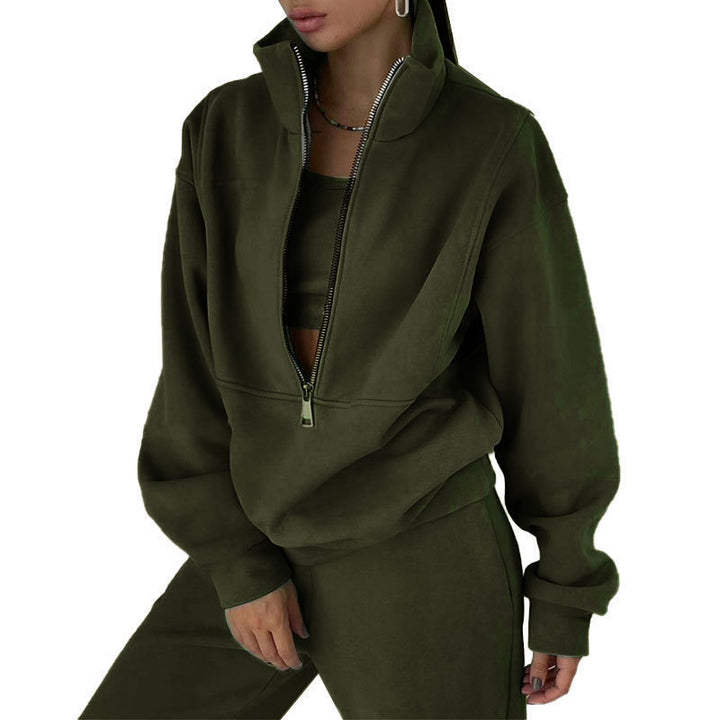 Damen nan kurzes Halbzip-Sweatshirt-und-Jogginghose-Set mit Stehkragen, oversized Schnitt und weichem French-Terry Drune
