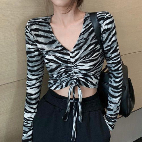 Damen Figurschmeichelndes Crop-Top mit schlanken langen Ärmeln Drune