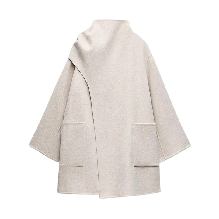 Damen Modische Wolljacke mit asymmetrischem Schnitt und praktischen Taschen Drune