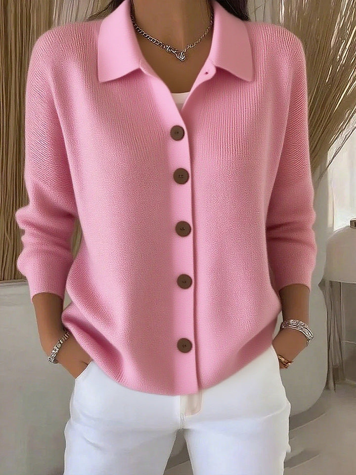 Damen nan Feinstrickjacke mit Hemdkragen und durchgehender Knopfleiste Drune