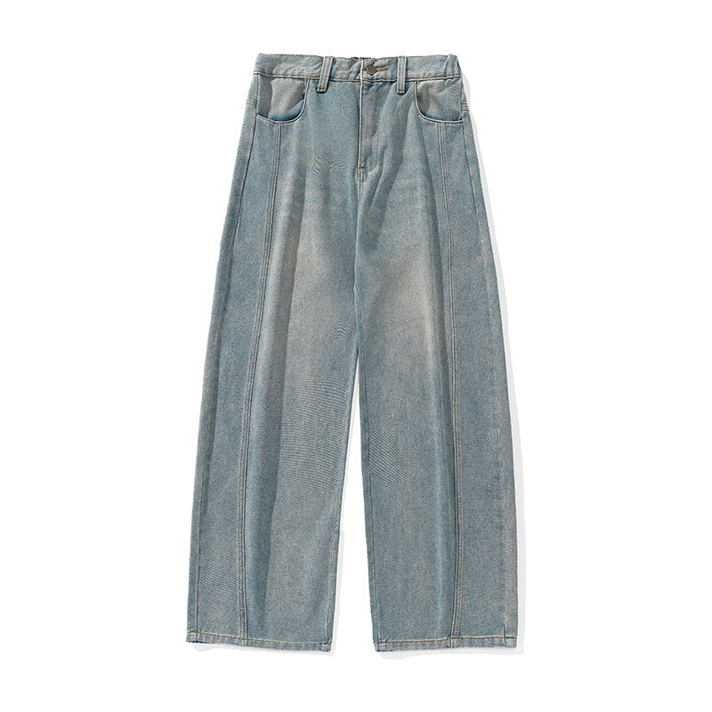 Damen Hochtaillierte Palazzo-Jeans im Vintage-Look mit dekorativen Teilungsnähten Drune