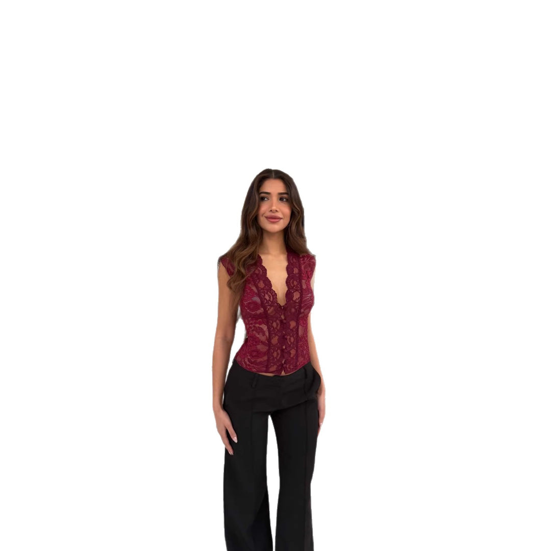 Damen Spitzen-Bodys mit elegantem V-Ausschnitt Drune