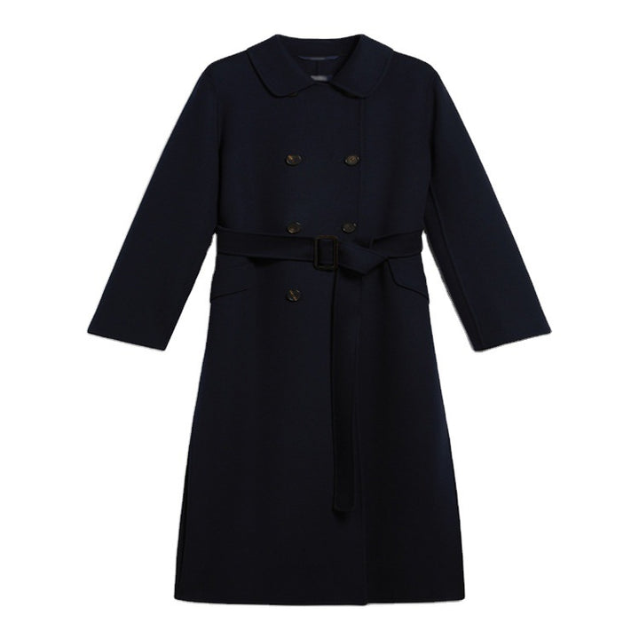 Damen Longcoat im minimalistischen Mantelkleid‑Look mit verdeckter Doppelreihe und Stoffgürtel Drune