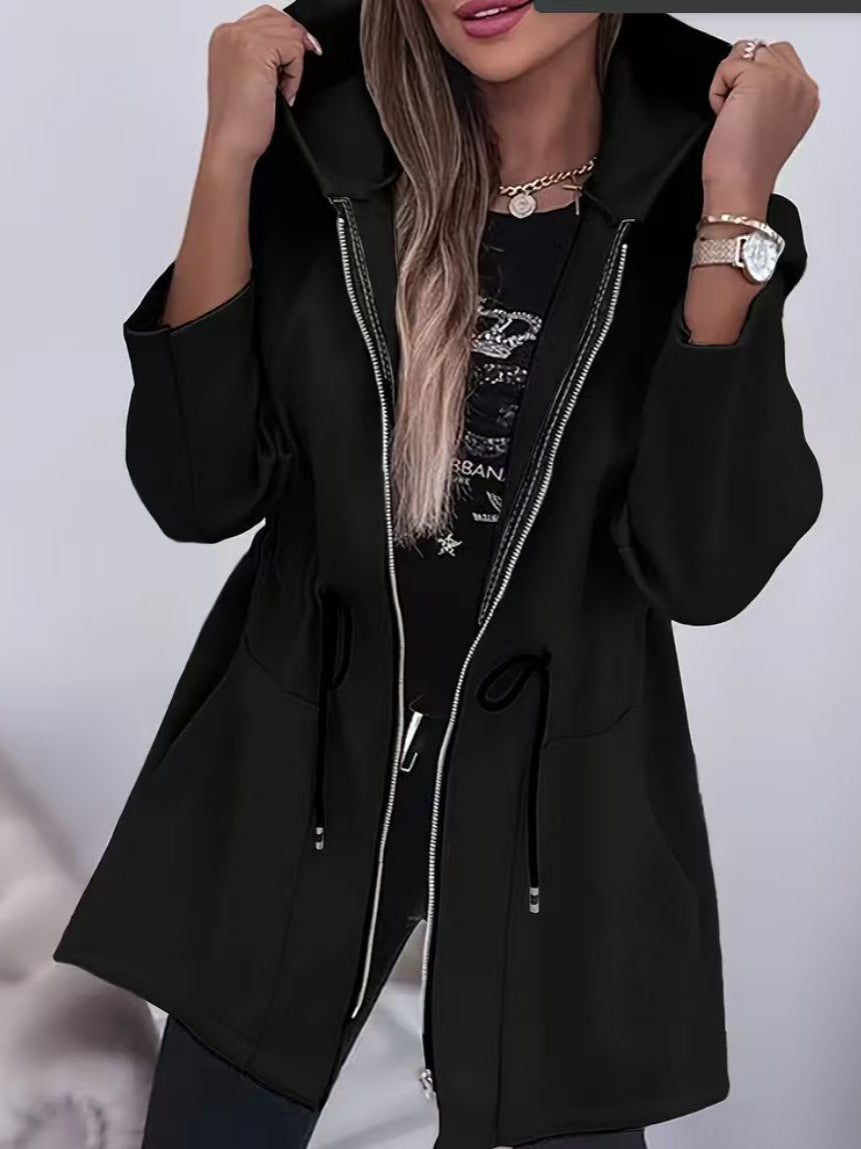 Damen nan Kapuzenparka mit Taillenzug, Zwei-Wege-Reißverschluss und Eingrifftaschen Drune