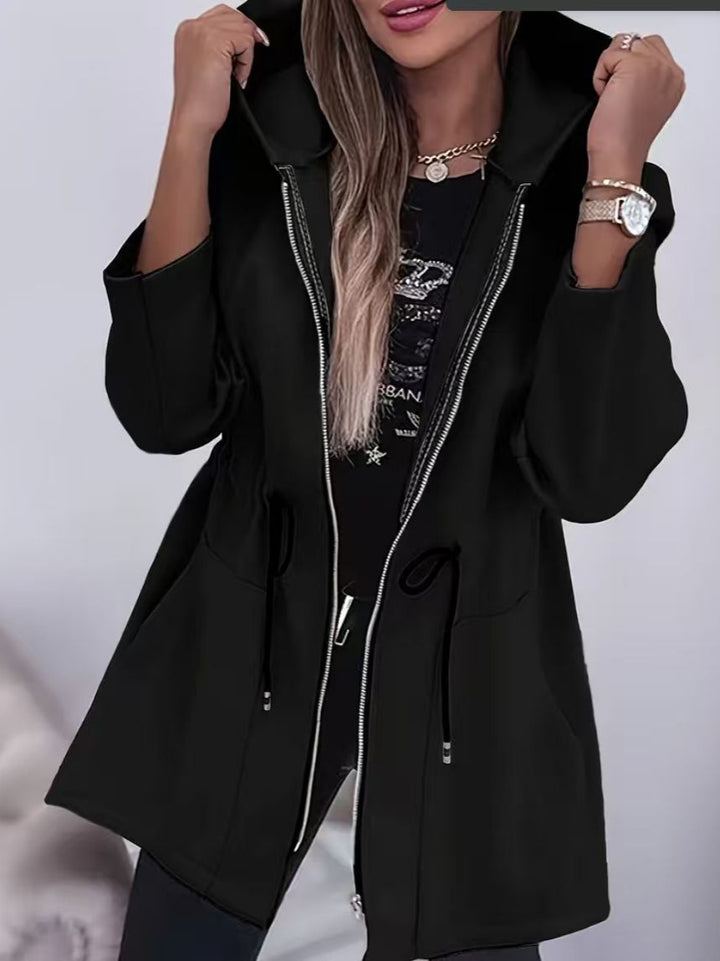 Damen nan Kapuzenparka mit Taillenzug, Zwei-Wege-Reißverschluss und Eingrifftaschen Drune