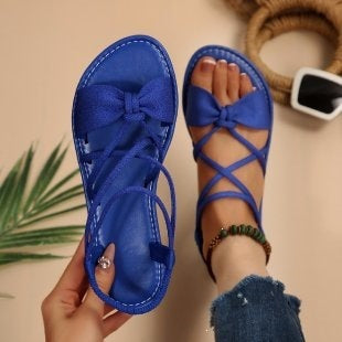 Damen Zarte Römersandalen mit Schleifen-Detail und verstellbaren Schnürriemen Drune