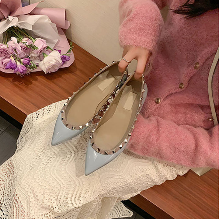 Damen Stilvolle Spitz-Zeh Flache Schuhe mit Dekorativen Nieten Drune