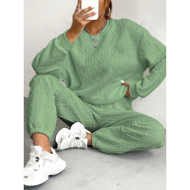 Damen modisches Strick-Loungewear-Set mit lässigem Schnitt und strukturierter Oberfläche Drune