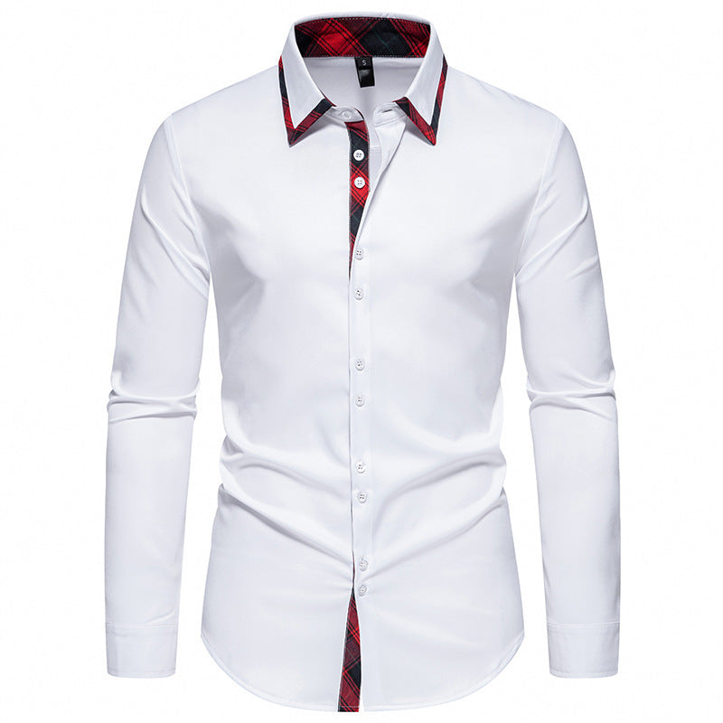 Herren elegantes Langarmhemd mit kreativem Kragen und kontrastierenden Details Drune