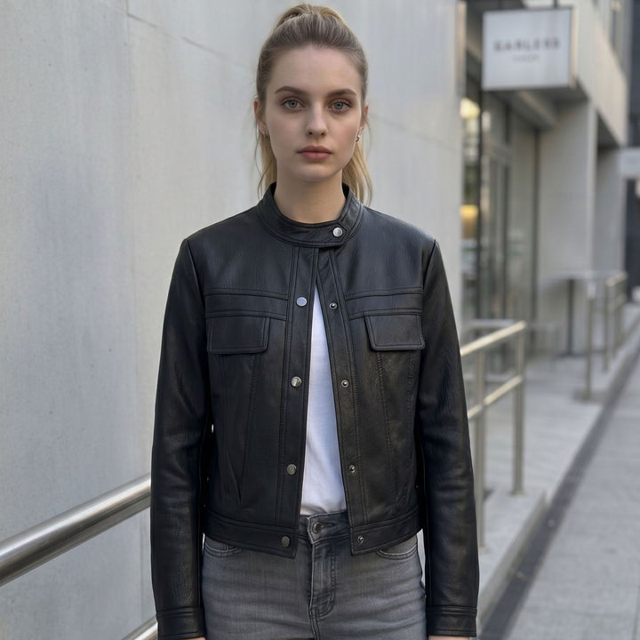 Damen Modische Kurzlederjacke Drune