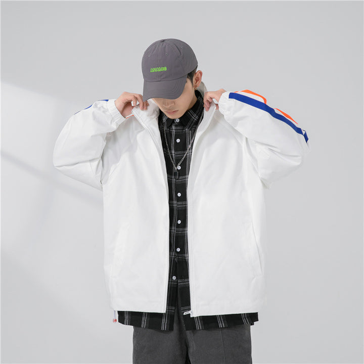 Herren Locker geschnittene Trackjacke mit Stehkragen, kontrastierenden Streifenärmeln und elastischen Bündchen Drune
