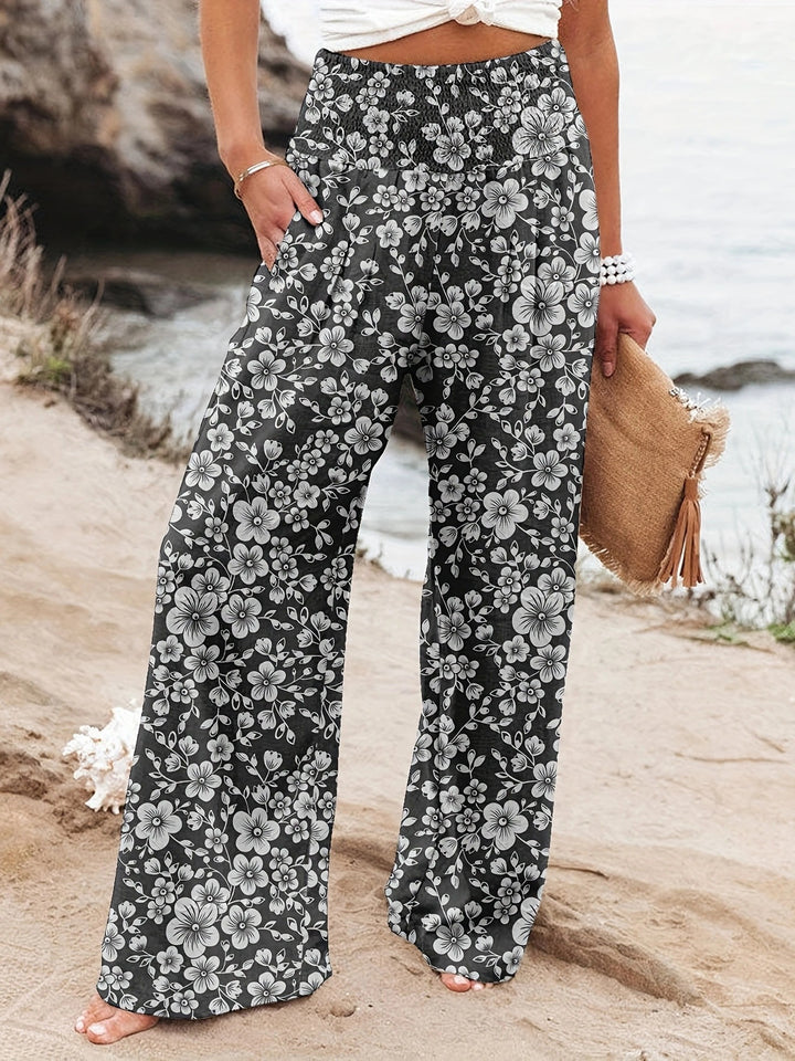 Damen Palazzo-Hosen mit floralem Druck und elastischem Bauchbund Drune