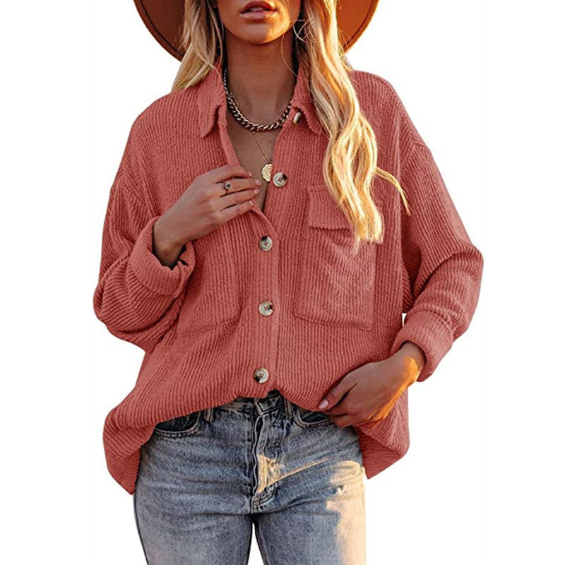 Damen Oversize-Feinstrick-Hemdjacke mit Knopfleiste und Brusttaschen Drune