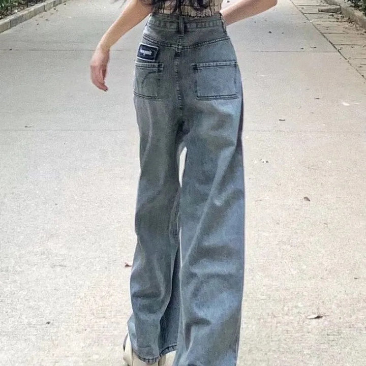 Damen Weit geschnittene Denim-Hose mit hohen Taschen und vintage Waschung Drune