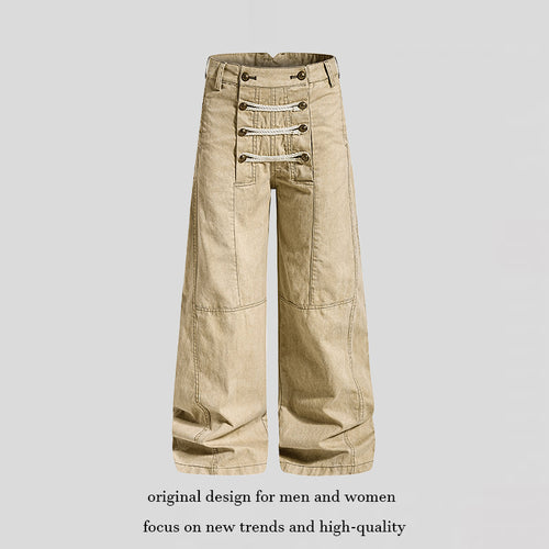 Damen High‑Waist Maritim inspirierte weite Bundhose mit dekorativer Kordel‑Schnürung Drune