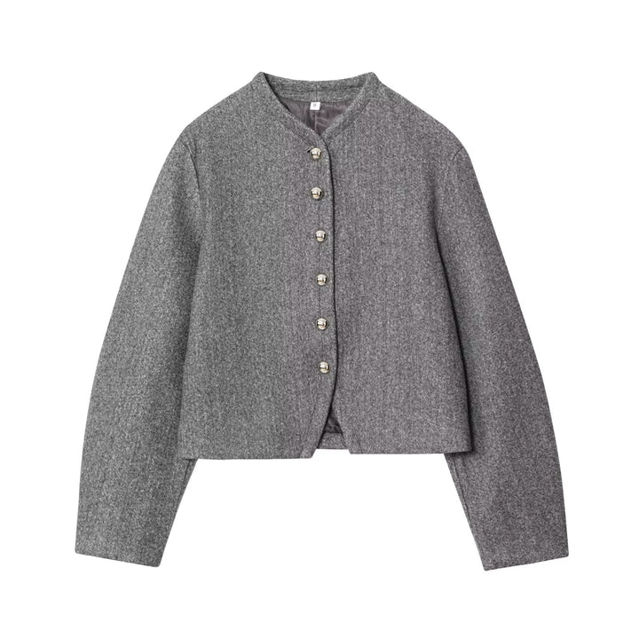 Damen nan kurz geschnittene Wolloptik-Jacke mit Stehkragen, gefütterter Innenlage und polierten Metallknöpfen Drune