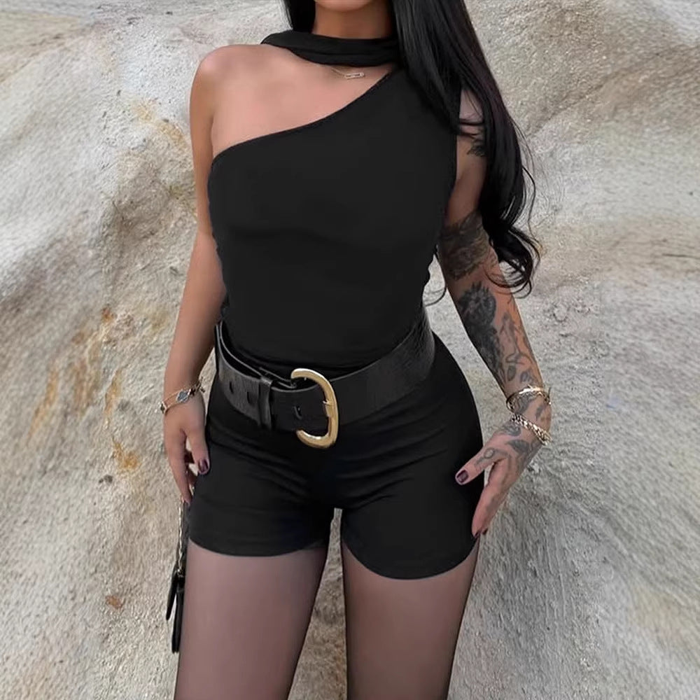 Damen Asymmetrisches Oberteil mit bindbarem Kragen und Raffung Drune