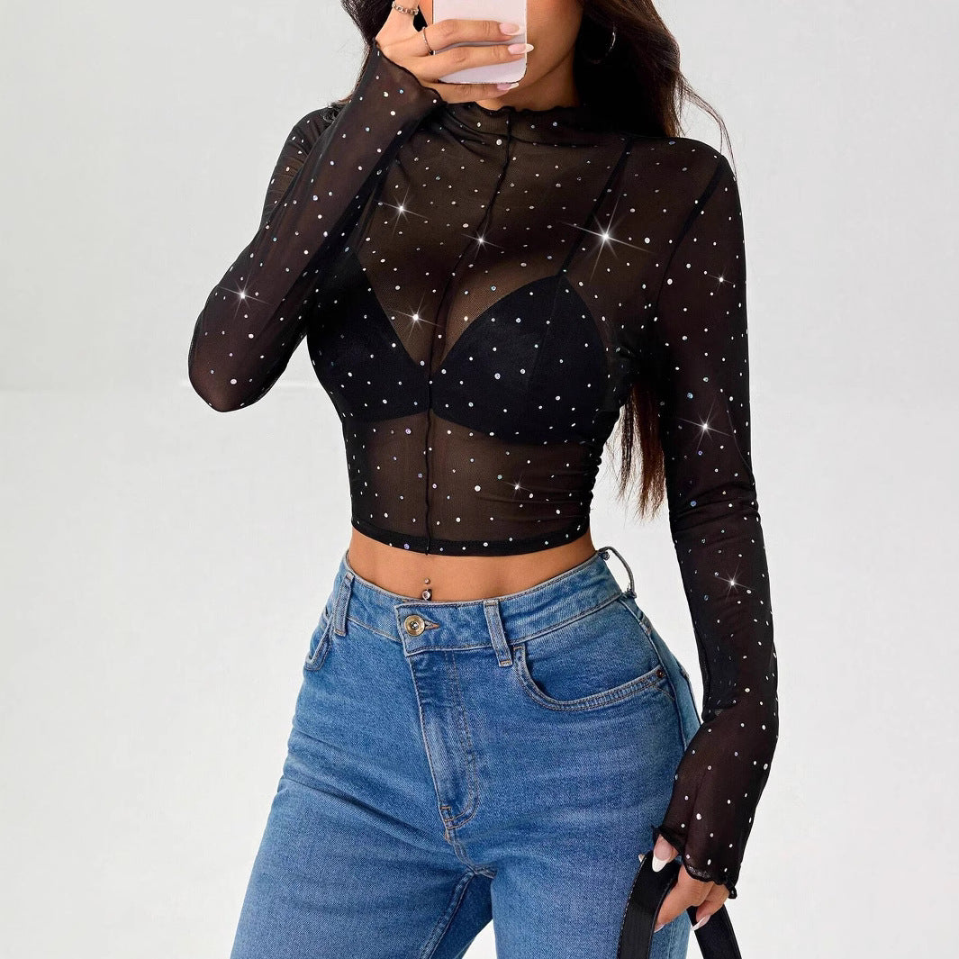 Damen Transparentes Oberteil mit Glitzer Drune