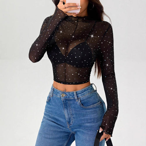 Damen Transparentes Oberteil mit Glitzer Drune