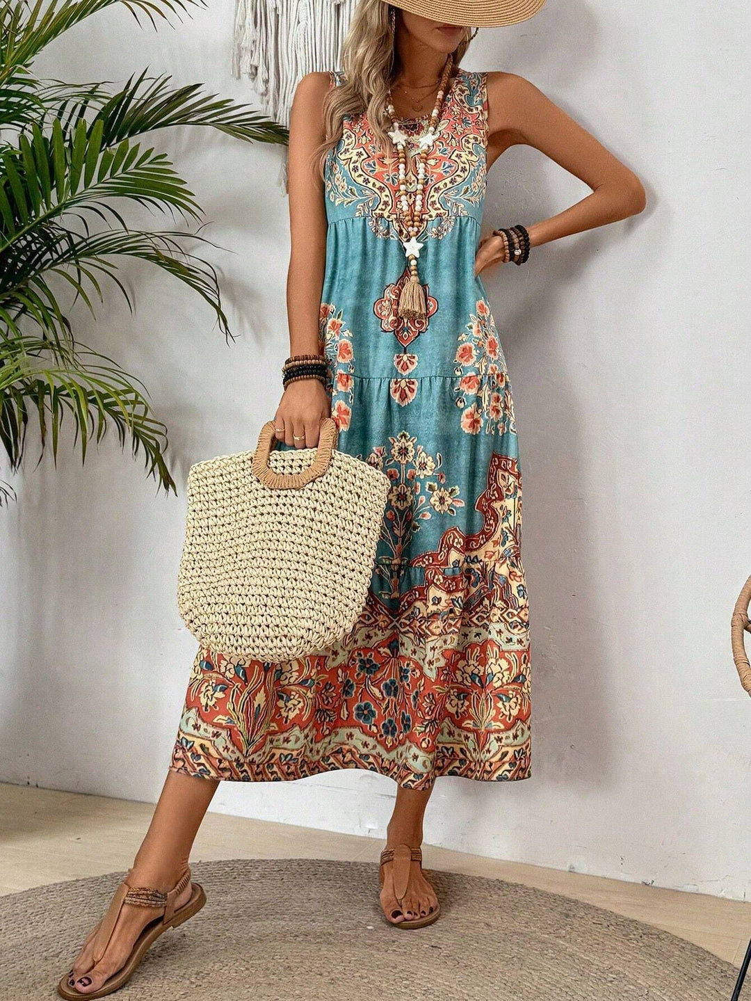 Damen Maxikleid mit floralen Mustern Drune