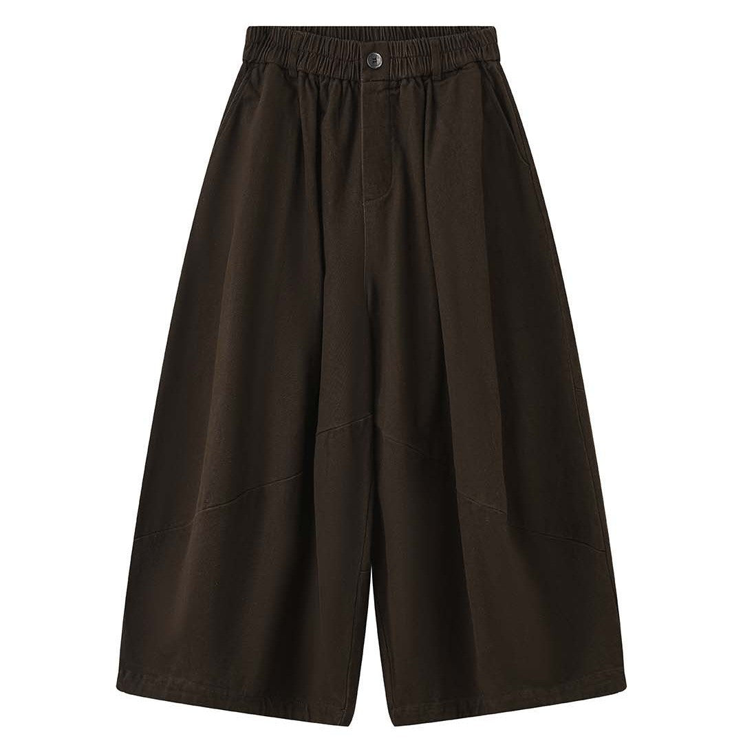 Damen Weite Culotte-Hose aus Baumwollmix mit hohem Elastbund und Bundknopf Drune