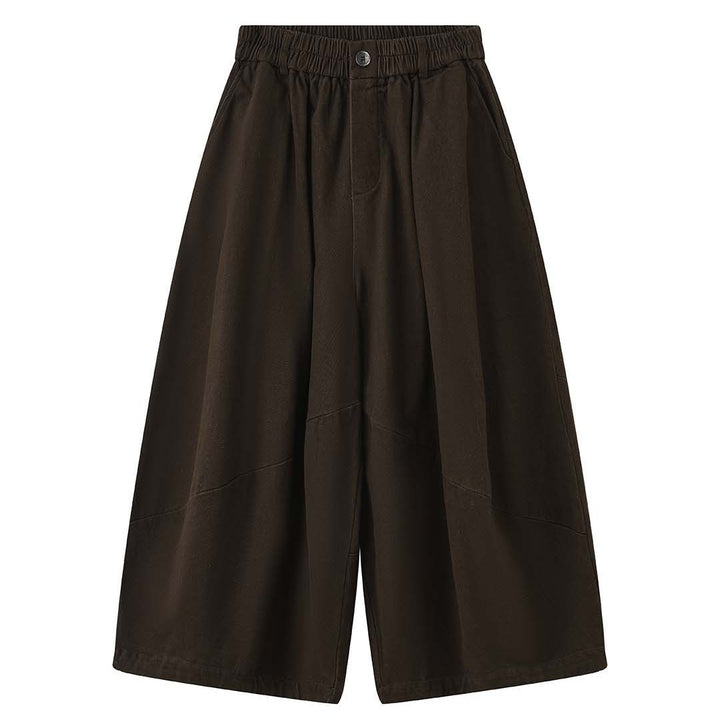 Damen Weite Culotte-Hose aus Baumwollmix mit hohem Elastbund und Bundknopf Drune