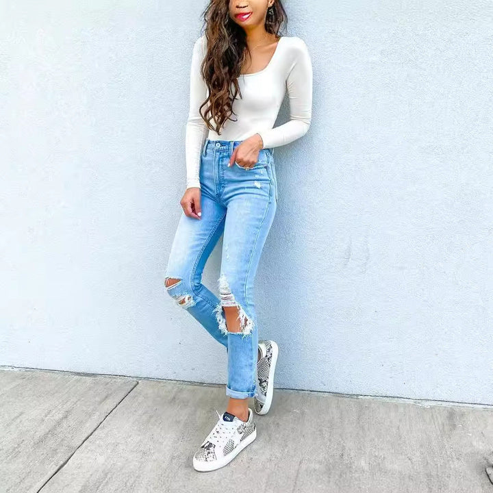 Damen Ripped Jeans mit lässigem Schnitt und hohem Bund Drune