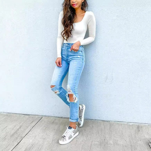 Damen Ripped Jeans mit lässigem Schnitt und hohem Bund Drune