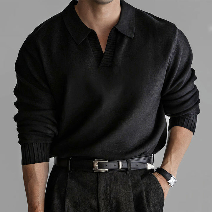 Herren Klassischer Grobstrickpullover mit Polokragen Drune