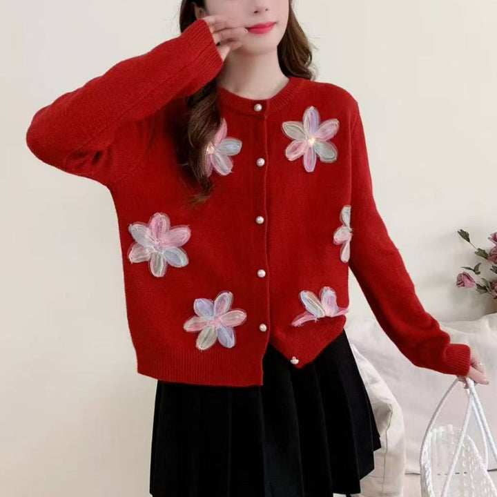 Damen Strickjacke mit floralen Stickereien und Knopfverschluss Drune
