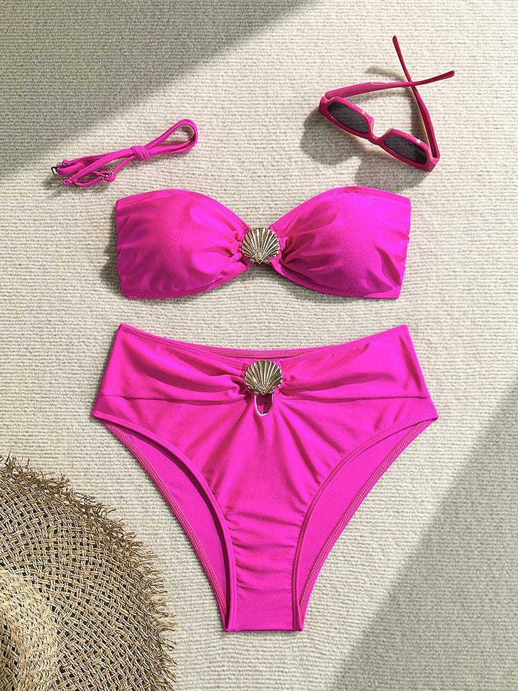 Damen Eleganter Bandeau-Bikini mit schimmernden Muschel-Details Drune
