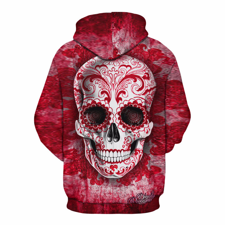 Herren Kapuzenpullover mit allover Totenkopf- und Spielkarten-Grafik Drune