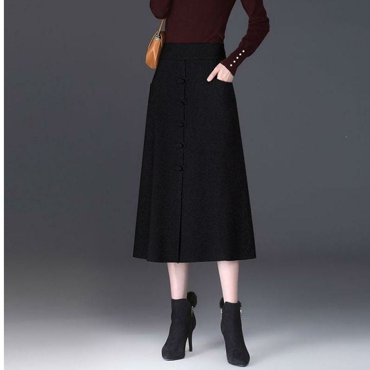 Damen Eleganter und schicker Midi-Rock mit Knopfdetails Drune