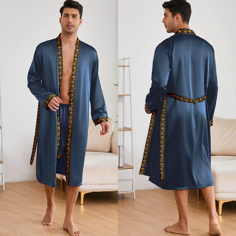 Herren Satin Morgenmantel mit stilvollem Schalkragen und seitlichen Taschen Drune