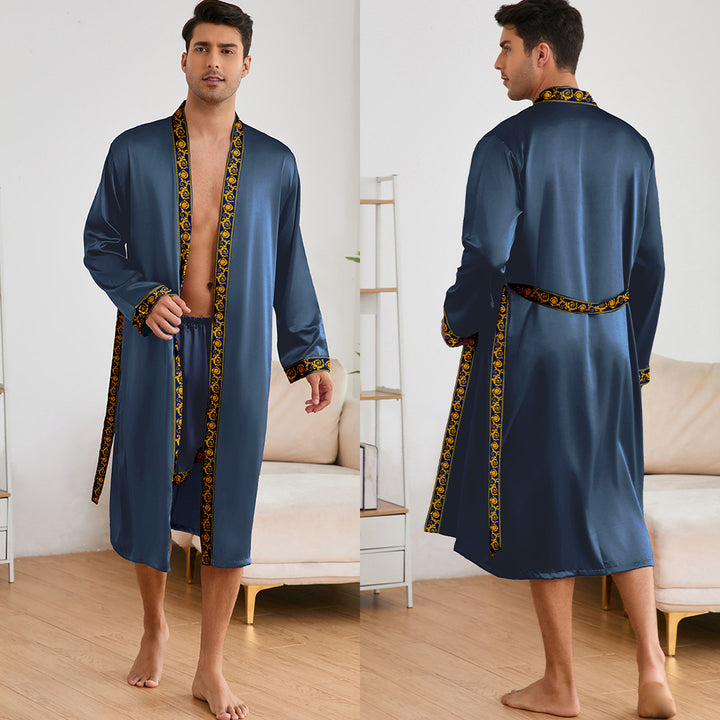 Herren Satin Morgenmantel mit stilvollem Schalkragen und seitlichen Taschen Drune